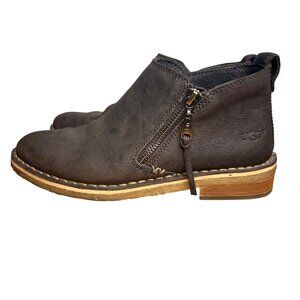 Ugg Clementine Leather Ankle‎ Bootie Size 6 Shearling Lined Brown Zip Classic